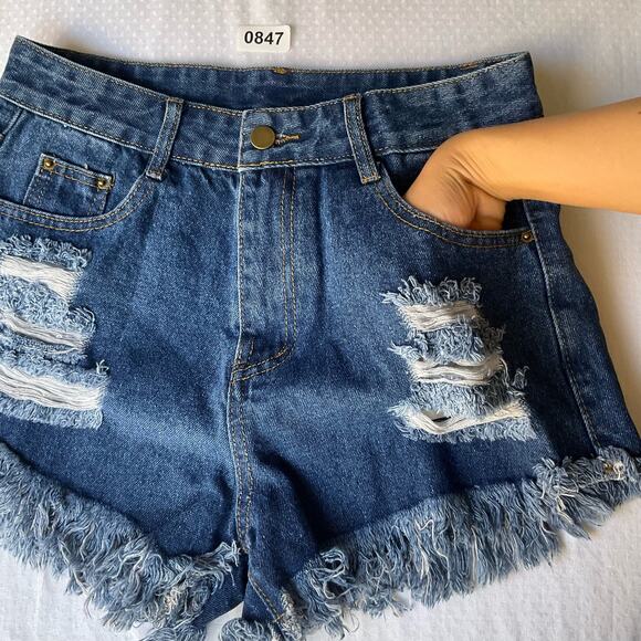 SHEIN Women’s Frayed Denim Short Shorts size 6 US, Blue - Picture 7 of 10
